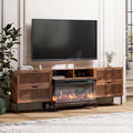 BVIUNTWO 3-Sided Glass Farmhouse Fireplace TV Stand for TVs Up to 100 Inch, Entertainment Center with 36" Electric Fireplace, 4 Drawers Storage,Brown - color: Brown