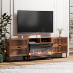 BVIUNTWO 3-Sided Glass Farmhouse Fireplace TV Stand for TVs Up to 100 Inch, Entertainment Center with 36" Electric Fireplace, 4 Drawers Storage,Brown - color: Brown