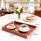 Bubinga Wood Serving Tray, 14.5"x9.8" Decorative Tray with Brass Corners, Luxury Home Decor for Coffee Table, Kitchen & Living Room, Housewarming Gifts for New Home, Wedding & Bridal Shower Gift