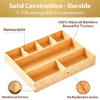 Umilife Large Bamboo Desk Drawer Organizer, Wood Junk Organizer Tray with Adjustable Dividers, Anti-Skip Storage Organization in Office Bathroom Drawer for Vanity, Makeup, 15" x 12" - size: 15"x12"