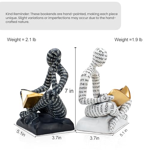 Heavy Duty Book Ends for Shelves, Thinker Decorative Bookends for Heavy Books, Unique Book Stoppers to Hold Book, Bookshelf Accessories, Modern Home Office Decor Aesthetic Black & White - style: Readers