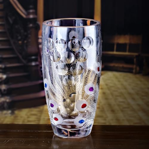 Unique Hand Painted Colorful Peacock Shaped Crystal Glass Vase-11 inch Tall. - color: Colorful