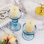 3-Piece Set of Blue Glass Candlestick, Crystal Candlestick Holder Holder and Conical Candle, Christmas Candle Holder Decoration, Family Living Room Wedding Candle Holder (Blue) - color: Blue