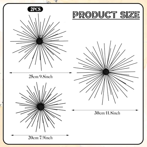 Shimeyao 4 Pcs Metal Starburst Wall Decor Black Metal Wall Art 3D Spike Bling Finish Star Burst Hangings Accents Sculptures Set Modern Mid Century Decorations for Living Room Bedroom Entryway - color: Black, style: Spike