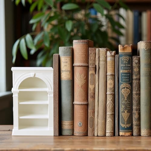 2 Pcs White Bookshelf Decorative Bookends 3D Printed Plastic Bookshelf Designed Decor Bookstopper for Book Lovers Blank Decorative Holder for Mini Book Home Office Decor