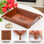 Personalized Engraved Leather Valet Tray with Custom Text, Engraved Gift for Couples – Custom Leather Catchall Organizer for Men & Women Wedding - style: Couple