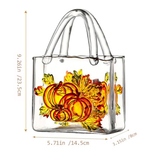 Glass Wallet Vase, Hand Painted Embossed Handbag with Handle, Thick Clear Glass Vase for Centerpiece, Fish Tank, Cute Home Decor Gift (Pumpkin Pattern) - color: Transparent Color