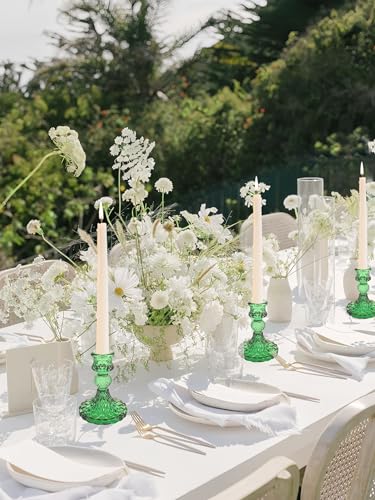 Glass Candlestick Holder,Striped Taper Candle Holders,Set of 6 Candle Stand for Table Centerpieces, Home Decor,Weddings,Festival and Parties (Green Dimond Pattern) - color: Green Dimond Pattern