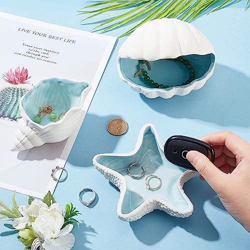 NBEADS Starfish Shape Ceramic Jewelry Tray, Aqua Shell Trinket Dish Ceramic Ring Earring Holder Ocean-themed Decorative Trinket Plate for Rings Earrings Necklaces Bracelet Jewelry Watch Keys - color: Blue&White-Starfish