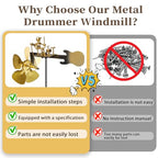 Handmade Metal Drummer Windmill, Wind Spinner Metal Rock Band Wind Mill for Yard and Garden, Wind Spinners Outdoor Music Figurines and Statues - size: Drummer