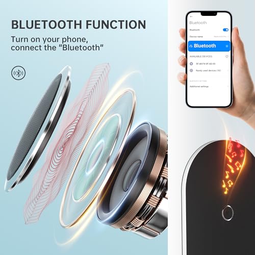 Hasipu Vanity Mirror with Lights and Bluetooth Speaker, 13.8"× 18" Arched LED Makeup Mirror, Lighted Makeup Mirror with Lights, Smart Touch Control Dimmable 3 Modes Light 360°Rotation White - size: 13.8"L x 18"W