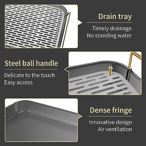 Seoneiro Whiskey Tray, Glass Cup Rack, Mug Holder, Coffee Cup Organizer, Bathroom Countertop with Drain Board Wine Glass Decorative Organizer, Food Tray, Kitchen Spice Rack - color: Anthracite-1
