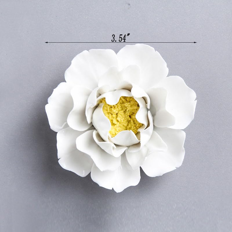 CEUYGT Handmade 3D Ceramic Wall Art Hanging Sculpture white Flower Wall Decor For Living Room Bedroom And Bathroom White Peony 3.54" (Medium) - color: White, size: 3.5"L x 3.5"W