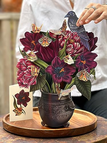 Freshcut Paper Pop Up Cards, Moonlight Garden, 12 Inch Life Sized Forever Flower Bouquet 3D Popup Greeting Card, Birthday Cards, Thank You Card, Blank Notecard & Envelope - color: Moonlight Garden, size: Classic
