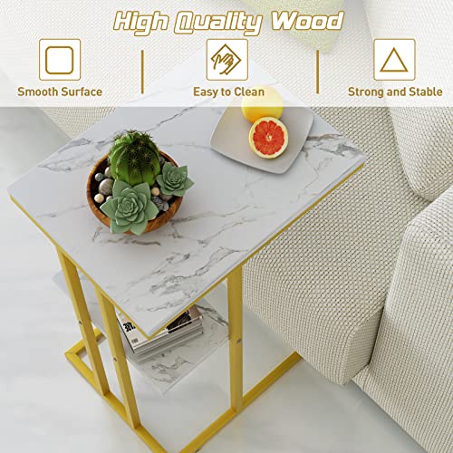Easy Paws C Shaped End Table,Small Side Table for Couch and Bed, Gold Snack Couch Table for Small Spaces, Living Room, Bedroom,Bedside(Gold) - color: Gold, size: 1pc