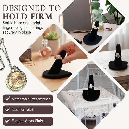RJ Displays 6 Pcs Black Velvet Rings Display Stand, Jewelry Holder Organizer for Wedding, Showcase & Selling-Perfect Ring Display Case-Jewelry Ring Organizer holder-Perfect Rings stand for vendors - size: Pack of 6