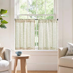 jinchan Boho Linen Blend Kitchen Curtains 24 Inch Length Herringbone Printed Tier Curtains for Small Windows Bathroom Cafe Laundry Room Set of 2 Rod Pocket Green on Linen - color: Arrow | Green on Linen, size: 26"W x 24"L (Pack of 2)