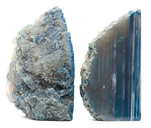 Agate Geode Bookends (Blue 2-3.5 lbs) Natural Stone Bookend for Holding Books, iPads, and Kindles - color: Blue, size: 2 - 3.5 lb