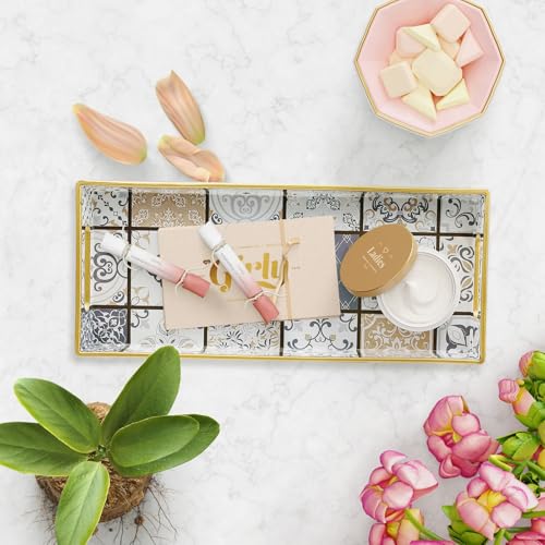 Bathroom Vanity Tray for Countertop, Small Plastic Toilet Tank Tray Versatile Storage & Organization Tray for Makeup, Perfume, Desk, Kitchen, Candles, 13.7"x6"x1.4", 35Boho3 - color: 15multi3