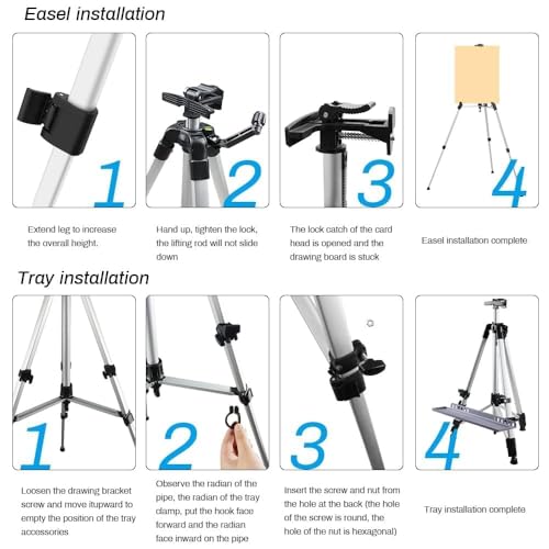 RRFTOK Art Easel Stand for Painting and Sign - Aluminum Metal Artist Tripod Adjustable Easels for Display Height from 21 to 61Inches - Canvas Stand with Paintbrush Tray for Artists Adult Holder - style: 61B 1-Pack