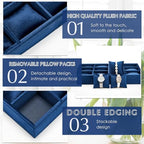 Henoyso 2 Pieces 12 Grid Velvet Watch Tray Jewelry Organizer Stackable Watch Bracelet Bangle Display Holder Adjustable Pillow(Blue) - color: Blue, size: 12 Grid