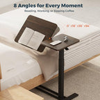 Adjustable Overbed Bedside Table with Wheels, Pneumatic Tilting Desktop Mobile Standing Desk, Rolling Laptop Desk for Bed, Sofa, or Hospital Use, (31.6" W x 15.7" D, Mahogany)