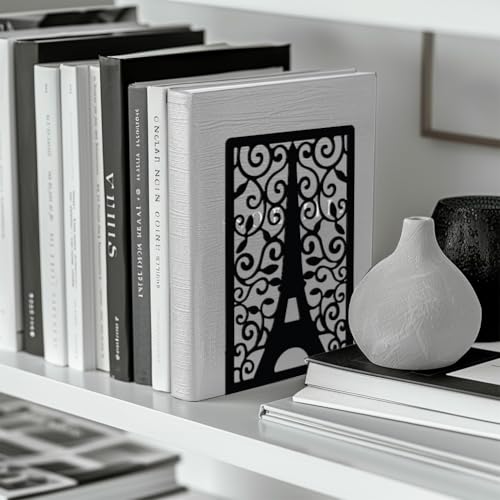Peacoblue Metal Bookends for Shelves, Modern Decorative Heavy Duty Study Book Support Stoppers for Office, Desk, Shelf, Room 5.3"x4.3"x7.9" Cast Iron Simple Tall Bookends, 1 Pair (Paris Eiffel Tower) - color: Paris Eiffel Tower
