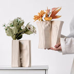 Ceramic Vase Bookends - Unique Decorative Bookend Flower Vases - Set of Two at 6.5in (16.5cm) Height - Cream White Matte Finish Modern Design - Aesthetic Home Office Library Decor