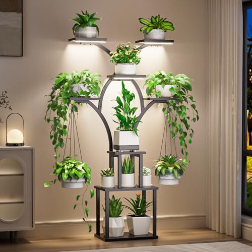 Elbourn Plant Stand Indoor with Grow Lights - 60" Tall Metal Plant Shelf for Multiple Plants, 8 Tiered Corner Plant Stands for Indoor Plants, X - Shaped Decorative Rack for Home, Living Room & Patio Decor (Black) - color: Black