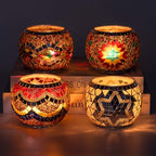 Rancco Handmade Mosaic Glass Tealight Candle Holder Set - 4 Pack with 10.5 oz Long-Lasting Soy Wax Scented Candles - Perfect Aromatherapy Gifts for Women, Moms, Birthdays, Spa Days, and Christmas - color: CC Multi-color