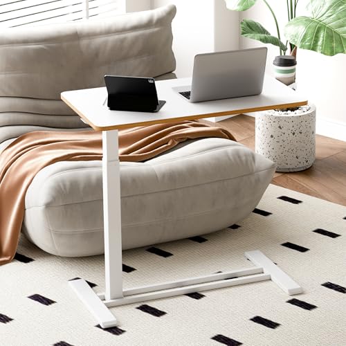 SANODESK Medical Adjustable Overbed Bedside Table with Hidden Casters, Pneumatic Mobile Laptop Computer Standing Desk Cart with Tray, Hospital and Home Use(31.5" W x 17.7" D, White) - color: White, size: Large
