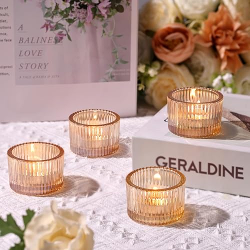 HAVITI 24 Pack Tealight Gold Candle Holders, Votive Tea Light Candle Holder Glass for Gold Centerpieces Fall Wedding Table Decor, Party Supplies, Home Decor - color: Gold, size: 1.3" x 2"