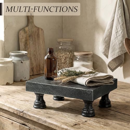 EOSAHR Stylish Rustic Pine Wood Riser Display Stand for Home Decor - Boho Pedestal Stand Can be used as Plant Stand & Cake Stand - Farmhouse Decor Bathroom Accessories Essentials(Old Black) - color: Old Black