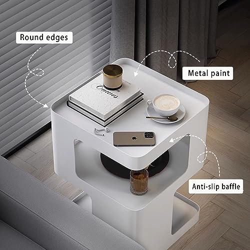 Modern Metal Side Table with Storage,Small End Table for Sofa & Couch,3-Tier Compact Nightstand for Small Spaces,White Bedside Tables for Living Room & Bedroom,No Assembly Required - color: White