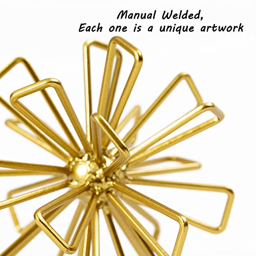 Metal Small Geometric Sculpture, 4.75" Gold Triangular Striking Iron Table Decoration Sphere, 3D Metal Home Table Top Decor Ball, Abstract Decorative Tabletop Orbs for Living Room Office - color: Gold-4.75in