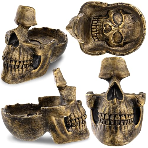 READAEER Skull Glasses Stand Holder, Creative Eyeglasses Holder, Sunglasses Spectacle Display Rack, Key Holder Resin Sculptures for Entryway, Home, Office, Desk, Nightstand (Bronze) - color: Bronze