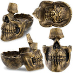READAEER Skull Glasses Stand Holder, Creative Eyeglasses Holder, Sunglasses Spectacle Display Rack, Key Holder Resin Sculptures for Entryway, Home, Office, Desk, Nightstand (Bronze) - color: Bronze