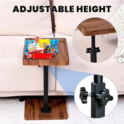 C Table End Table Adjustable Height,C Shaped End for Couch，Snack Tables,360°Swivel TV Tray Sofa Table,Tables that Slide Under,Coffee SideTable for Bed,Chair,Bath-tub (Black Color) - color: Black Color