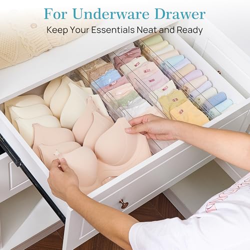 Vtopmart 12 Pack Drawer Dividers for Clothes, 4" High 10.2"-16.5" Adjustable Expandable Dresser Drawer Organizer, Clear Plastic Separators for Dresser, Baby Clothing, Underwear, Cosmetic, Toiletries - size: 4" H,10.2-16.5" L