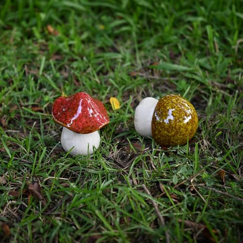 Ceramic Mushroom Garden Statue - Outdoor Decor for Whimsical and Enchanting Landscapes - Durable, Fade-Proof, and Easy to Clean - Set of 2, 4 Inche - style: Big-2