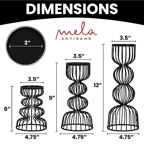 Lainon Candle Holders for Pillar Candles (Black, Set of 3) - Hand Crafted Black Metal Candle Holder Set - Metal Candle Holders Pillar for Table Centerpiece - Modern Candle Stand - 6", 9", 12" - color: Metal - Black