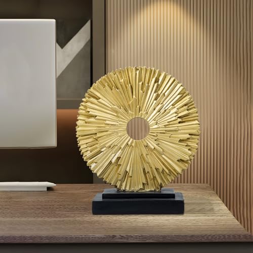 Abstract Statue for Home Decor,Office Desk Sculpture for Men,Creative Round Line Ornament for Bookshelf,Modern Decorative Sculpture,Bedroom,Livngroom,Table(Gold) - color: Gold, size: Round Statue