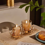 Gold Hurricane Candle Holder with Crystal Accents & Windproof Glass Lid - Elegant Gold Pillar Candle Holder for Wedding, Dinner & Party Table Decor - size: Medium