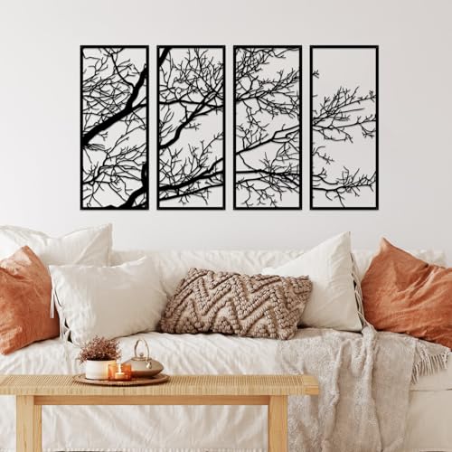 ESTART 4 Pieces Tree of Life Metal Wall Decor, Black Tree Branch Metal Wall Art, Tree Sign Wall Hangings for Home Garden Office Living Room Indoor Outdoor (Large) - color: Black, size: Large