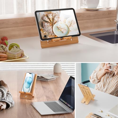 Pezin & Hulin Wooden Bamboo Cell Phone Stand, Wood Charging Dock Holder, Portable Desktop Phone Rack, Compatible with Mobile Phone and Tablet -Slim Version - color: Stand (Phone) Slim
