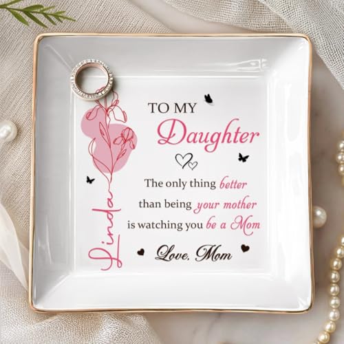 Custom Jewelry Dish for New Mom, To My Daughter Jewelry Dish, Birth Month Flower Ring Tray for Mothers Day, 1st Mother's Day Birthday Gifts for Daughter - color: Style 6