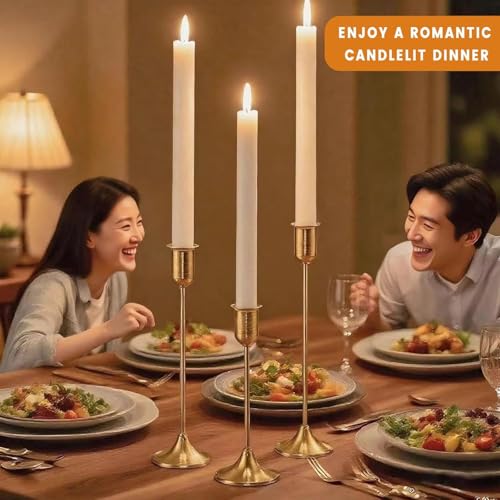6 Pcs Brass Gold Candle Holders Set, Candelabra Tall Candle Stand, Metal Taper Candlestick Holders for Dining, Table Centerpieces & Vintage Home Decor– Housewarming Gift, Mantel Decor - color: Gold (6 Pcs)