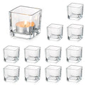 Glasseam Glass Votive Candle Holders: Set of 12 Clear Square Tealight Holder Small Tea Light Holders for Table Centerpiece Wedding Decor
