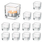 Glasseam Glass Votive Candle Holders: Set of 12 Clear Square Tealight Holder Small Tea Light Holders for Table Centerpiece Wedding Decor