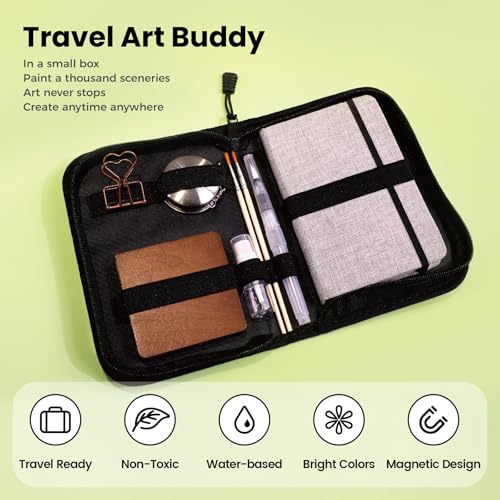 Pagather 24 Colors Mini Watercolor Travel Set, Portable Watercolor Kit with Water Brush, Pocket Size Painting Set for Beginners, Hobbyists & Artists